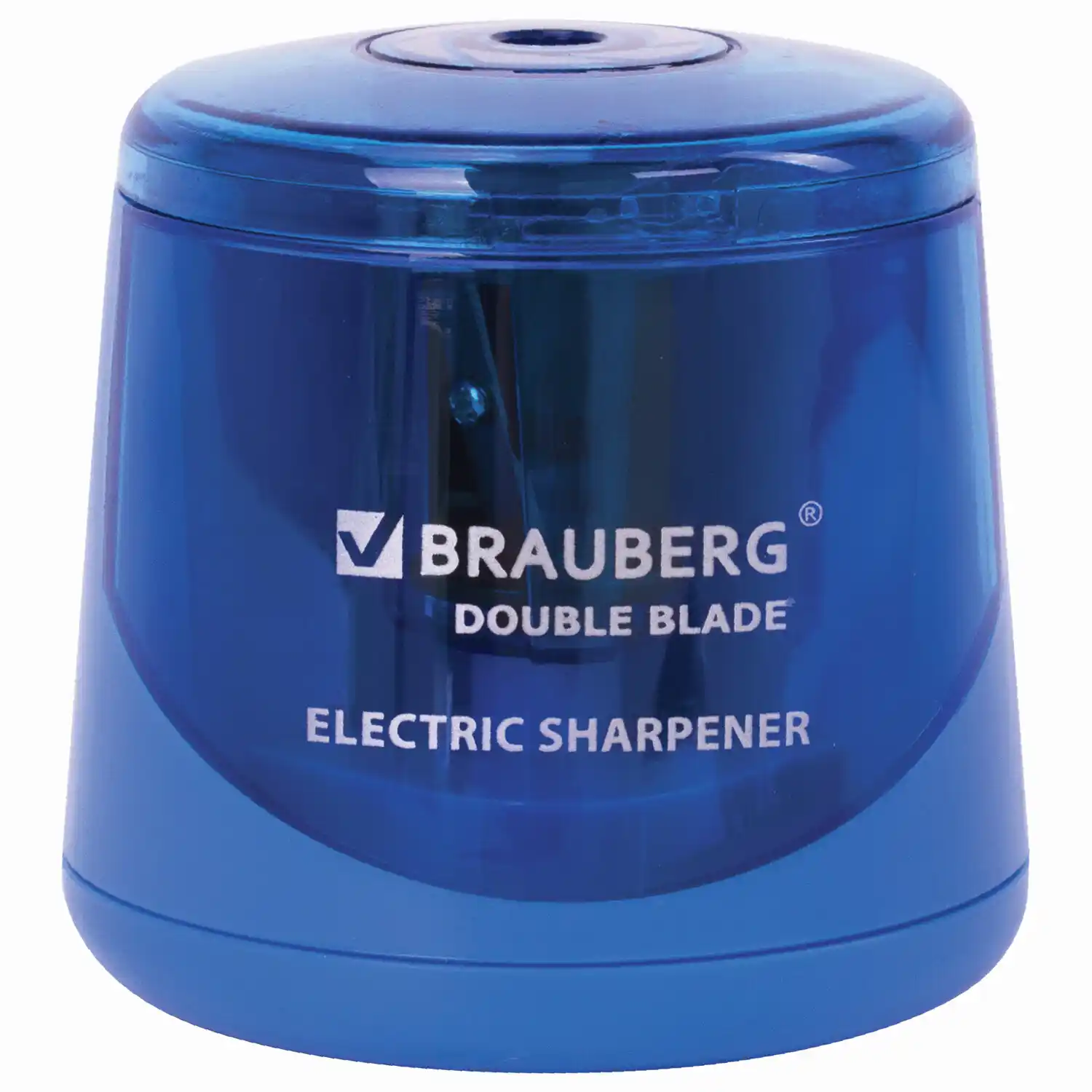 Точилка электрическая BRAUBERG DOUBLE BLADE BLUE, двойное лезвие, питание от 2 батареек AA