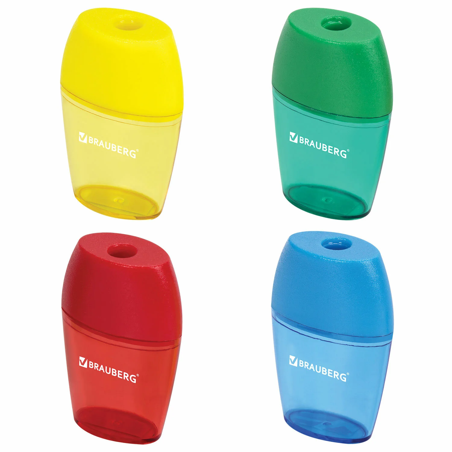 Точилка с контейнером BRAUBERG, в дисплее, цвет ассорти