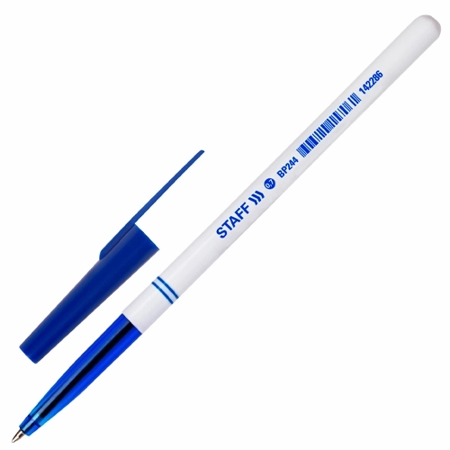 Ручка шариковая STAFF Basic BP-244, синяя, корпус белый, узел 0,7 мм, линия письма 0,35 мм