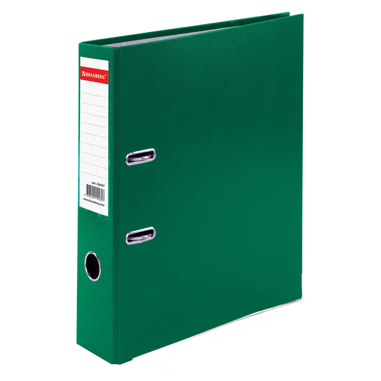 Папка-регистратор BRAUBERG c покрытием пластик, с уголком, 75 мм, ПРОЧНАЯ, зеленая