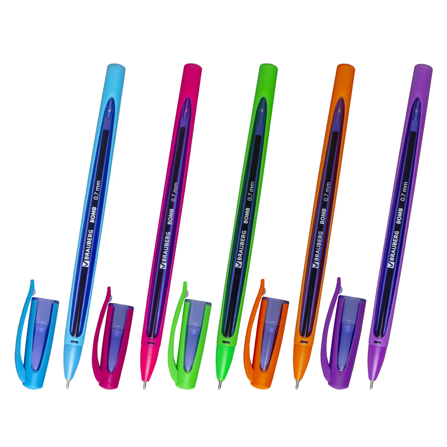 Ручка шариковая масляная BRAUBERG BOMB прорезиненный корпус ассорти, 0,7 мм, синяя