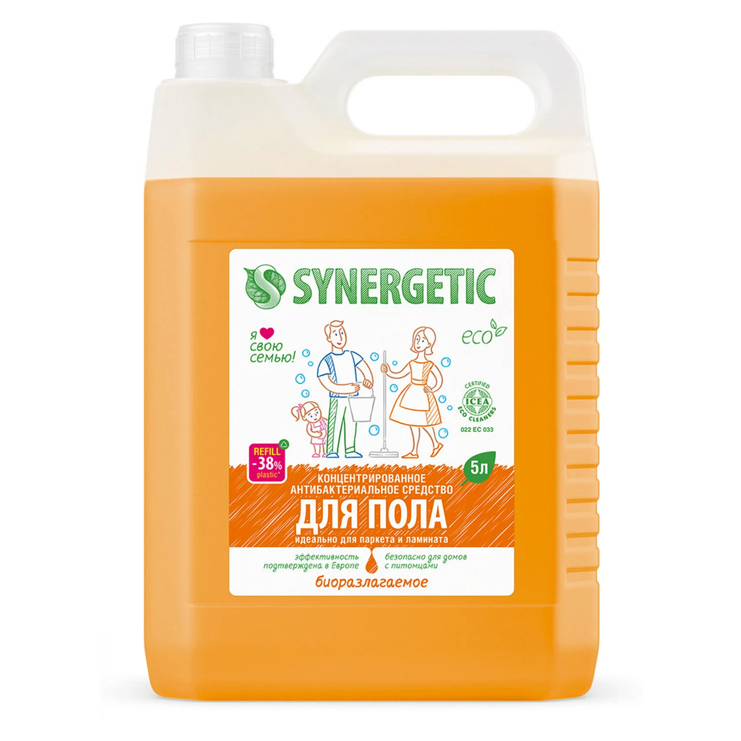 Средство для мытья пола и поверхностей SYNERGETIC c дезинфицирующим эффектом биоразлагаемое 5 л