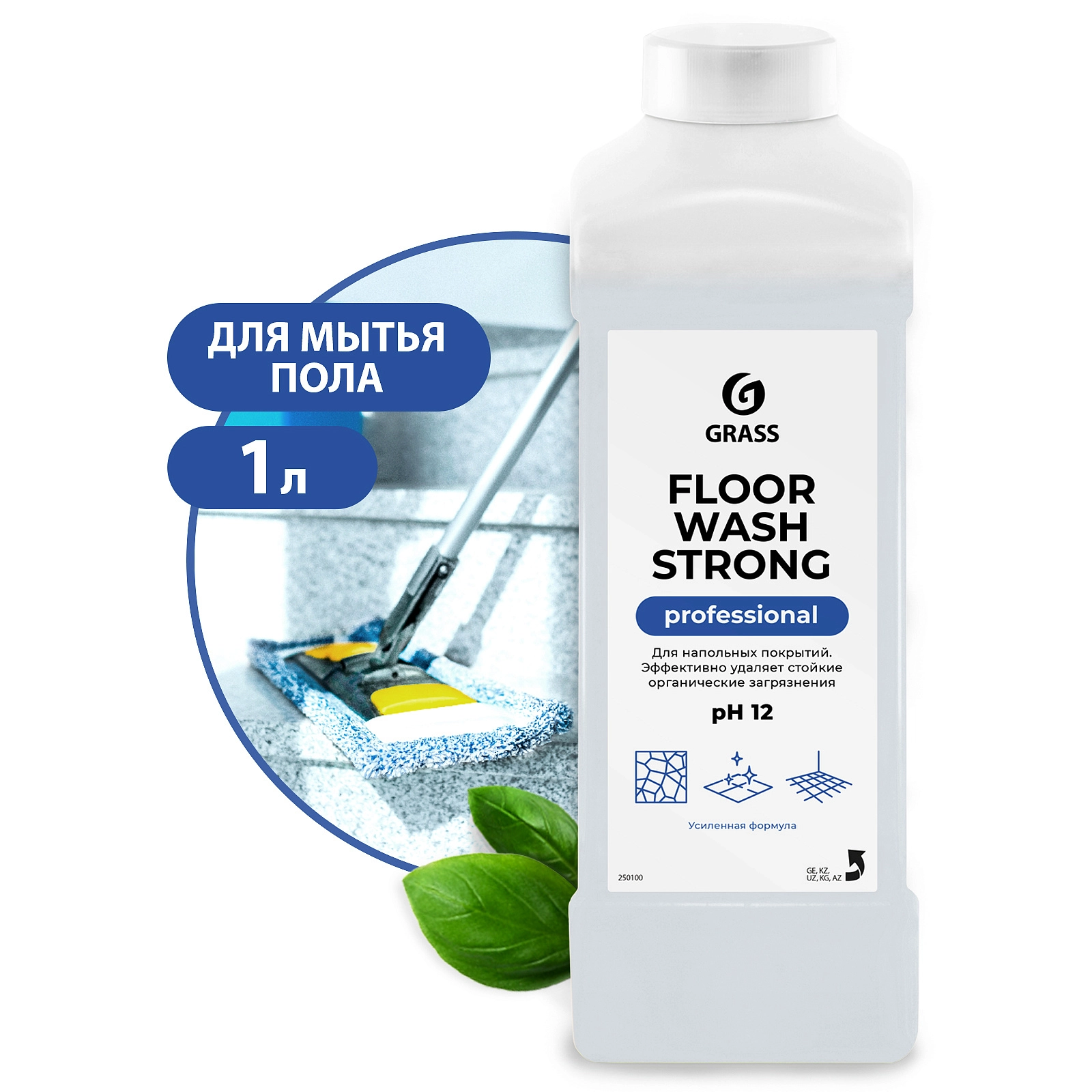 Средство концентрат для машинной и ручной мойки полов GRASS FLOOR WASH STRONG, щелочное, 1 л