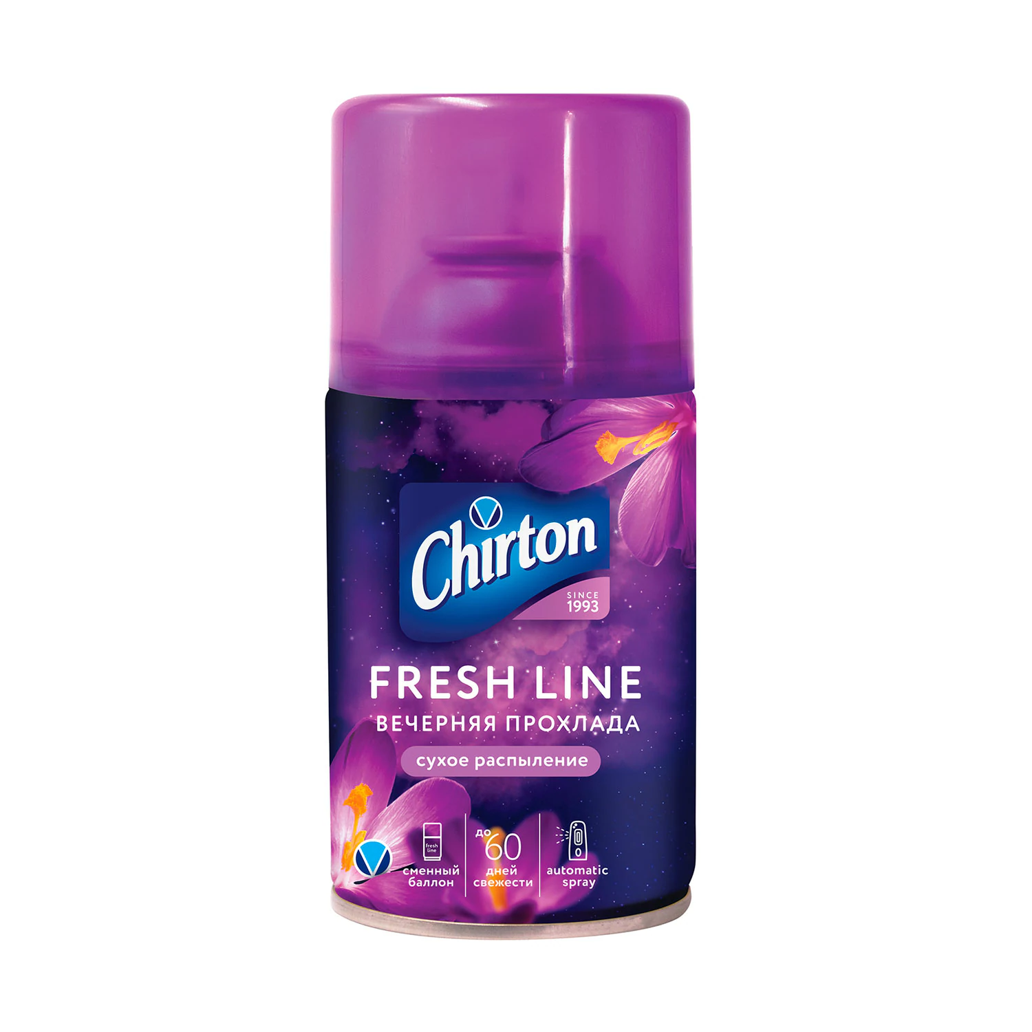 Сменный баллон для автоматических освежителей CHIRTON Вечерняя прохлада, сухое распыление, 250 мл