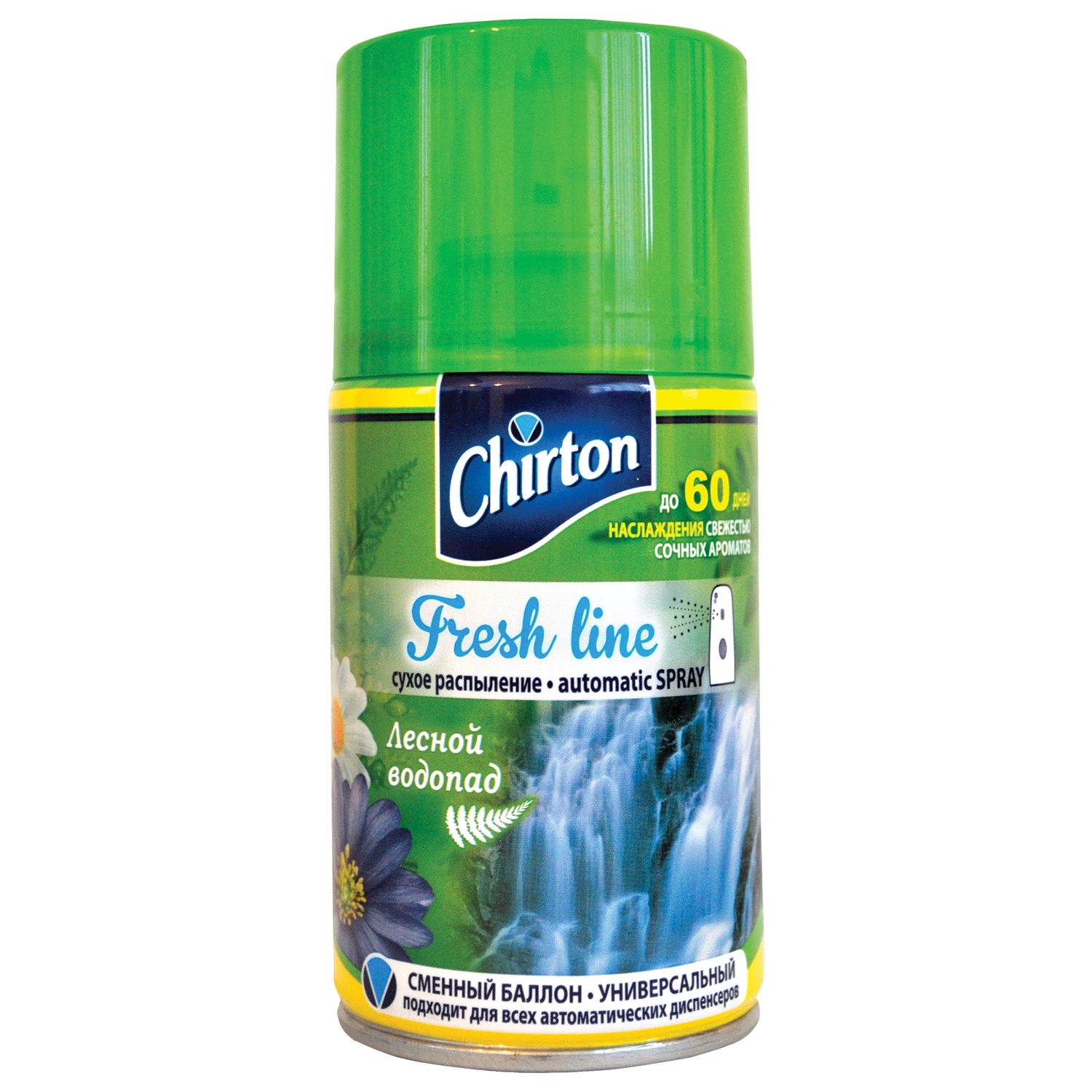 Сменный баллон для автоматических освежителей CHIRTON Лесной водопад, сухое распыление, 250 мл