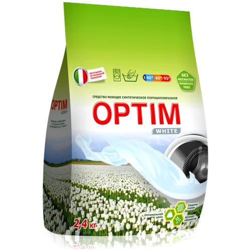 Порошок стиральный синтетический для белого белья OPTIM WHITE, 2,4 кг