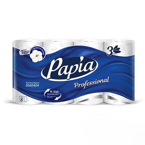 Бумага туалетная Papia Professional трёхслойная, 8 рулонов