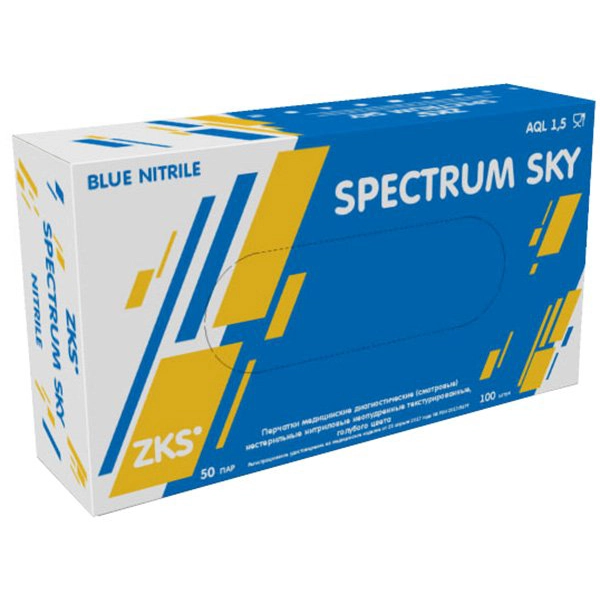 Перчатки ZKS нитриловые Specnrum Sky, ГОЛУБЫЕ, р-р XL, 100 шт