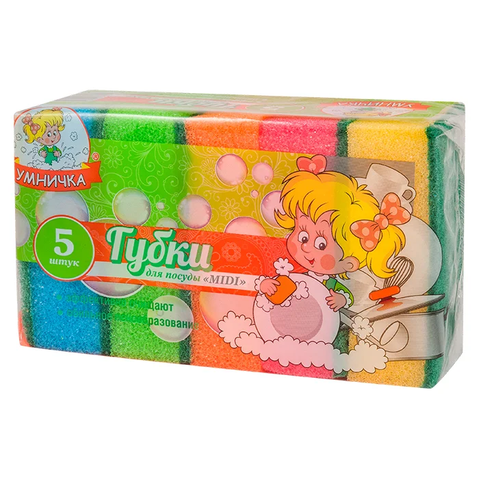 Губка для посуды "Умничка" MIDI 90 х 60 х 25 мм, 5 шт
