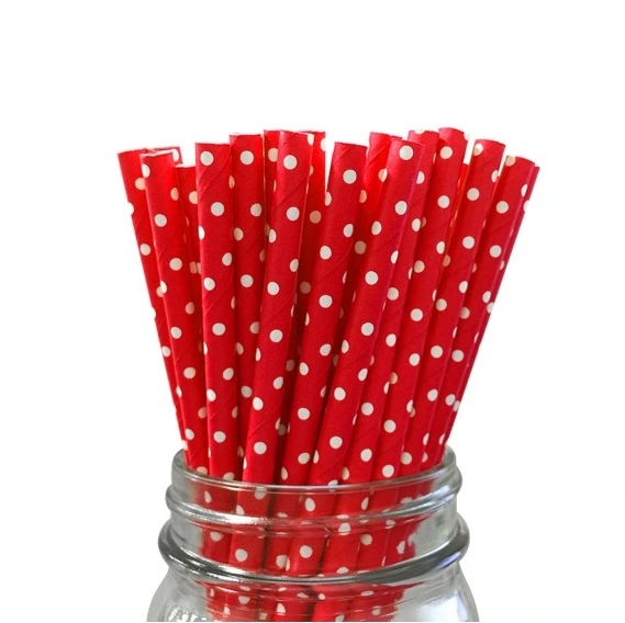 Бумажные трубочки 8 х 195 мм, мелкий горошек, красно-белые 250 шт