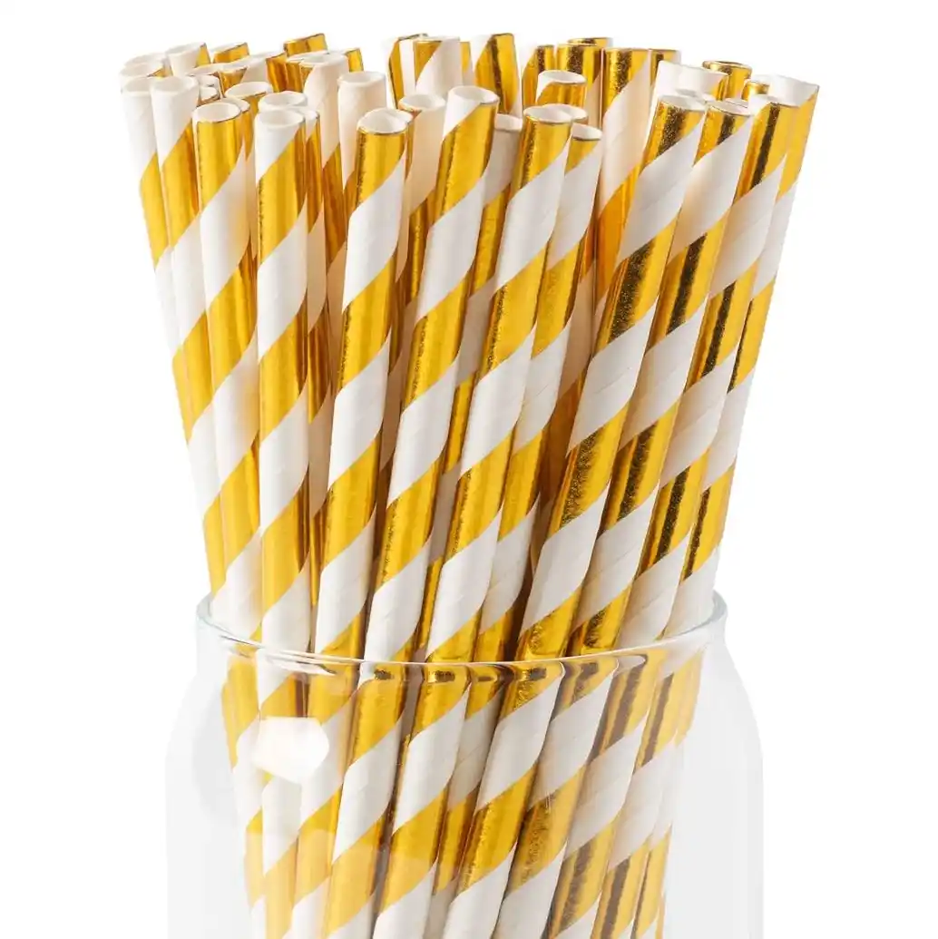 Бумажные трубочки 8 х 240 мм золотые полосы 250 шт