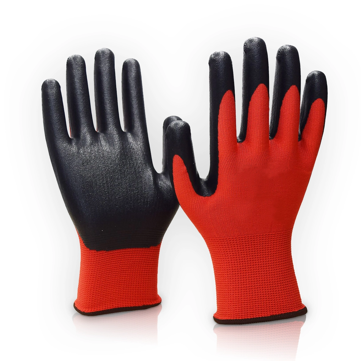 Перчатки 13 кл из красного полиэстра с вспененым черным покрытием р-р 10