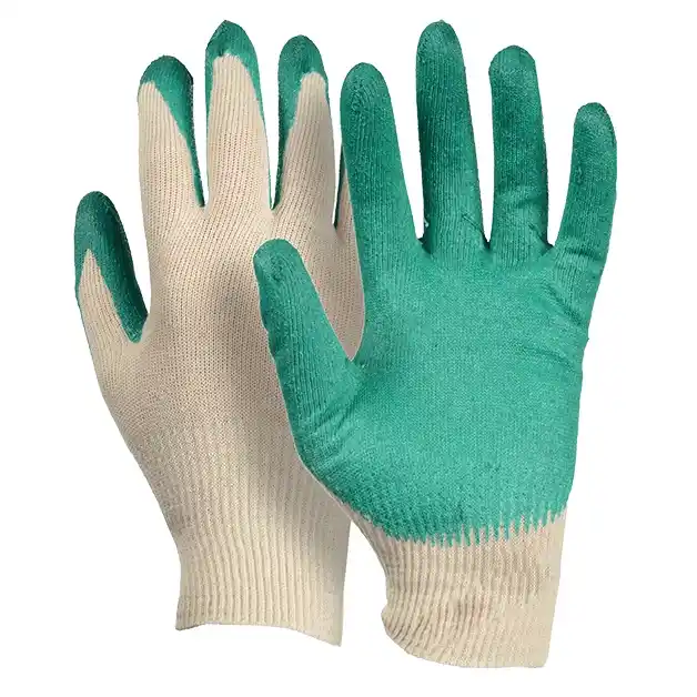 Перчатки х/б 13 класс с однослойным латексным покрытием,зеленые