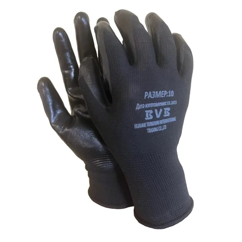 Перчатки черные из полиэстра с нитриловым покрытием р-р 10 TR-521