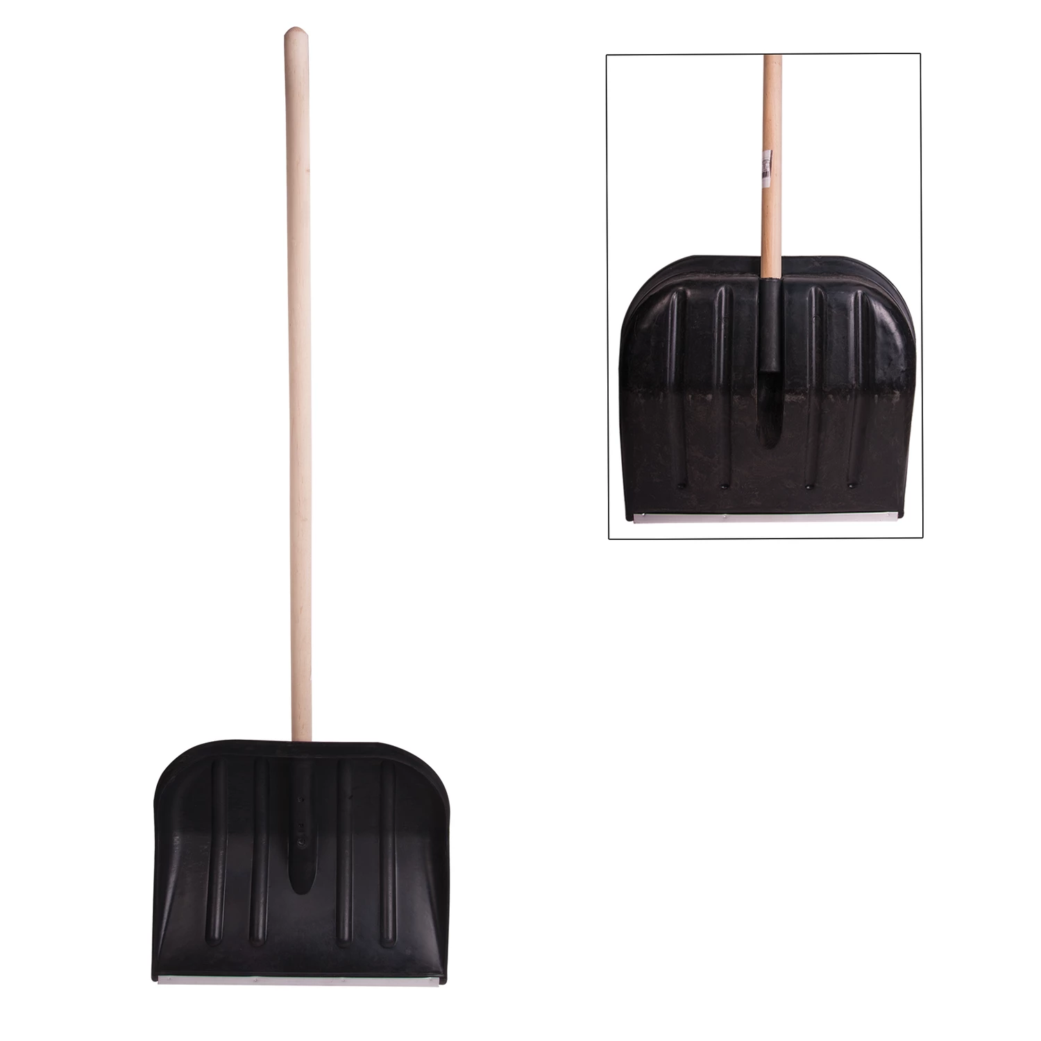 Лопата снеговая пластиковая 46 х 40 см c деревянным черенком 120 см и алюминиевой планкой, №2
