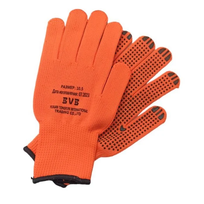 Перчатки оранжевые полиэстр с ПВХ точкой, 10 класс, с начесом