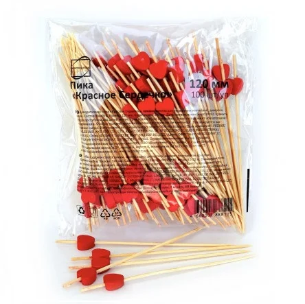 Пики для канапе Сердце 12 см, 100 шт.