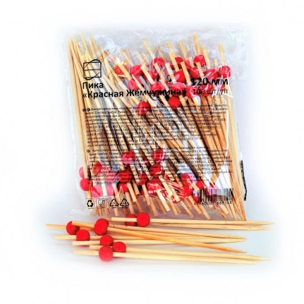 Пика Жемчужина Красная 12 см, бамбук, 100 шт