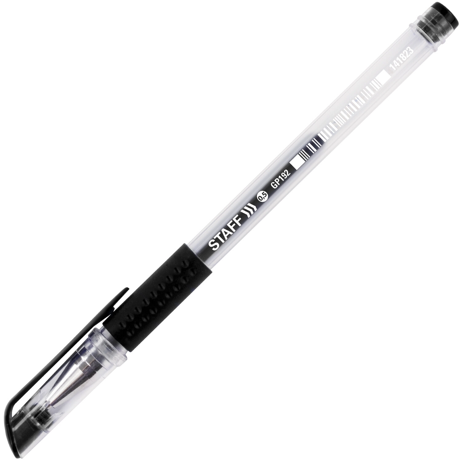 Ручка гелевая STAFF эконом корпус прозрачный, резиновый держатель, черная