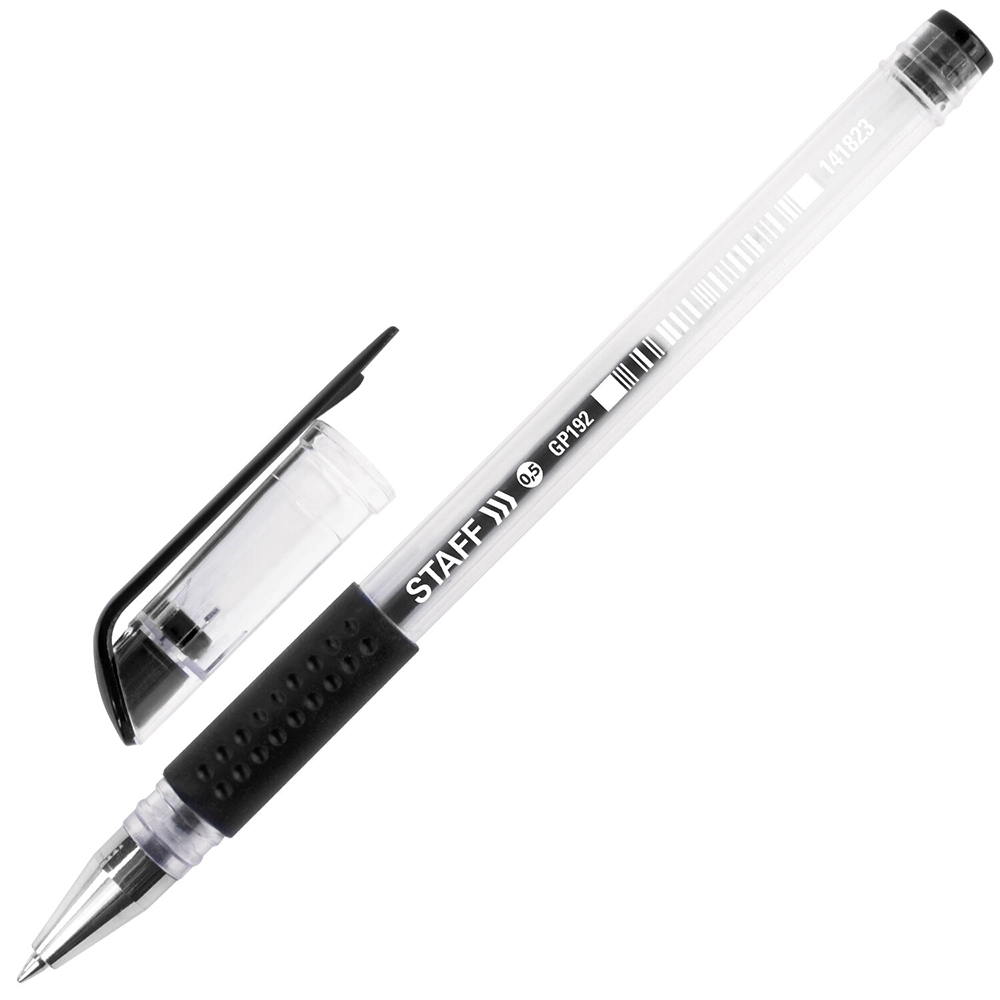 Ручка гелевая STAFF эконом корпус прозрачный, резиновый держатель, черная