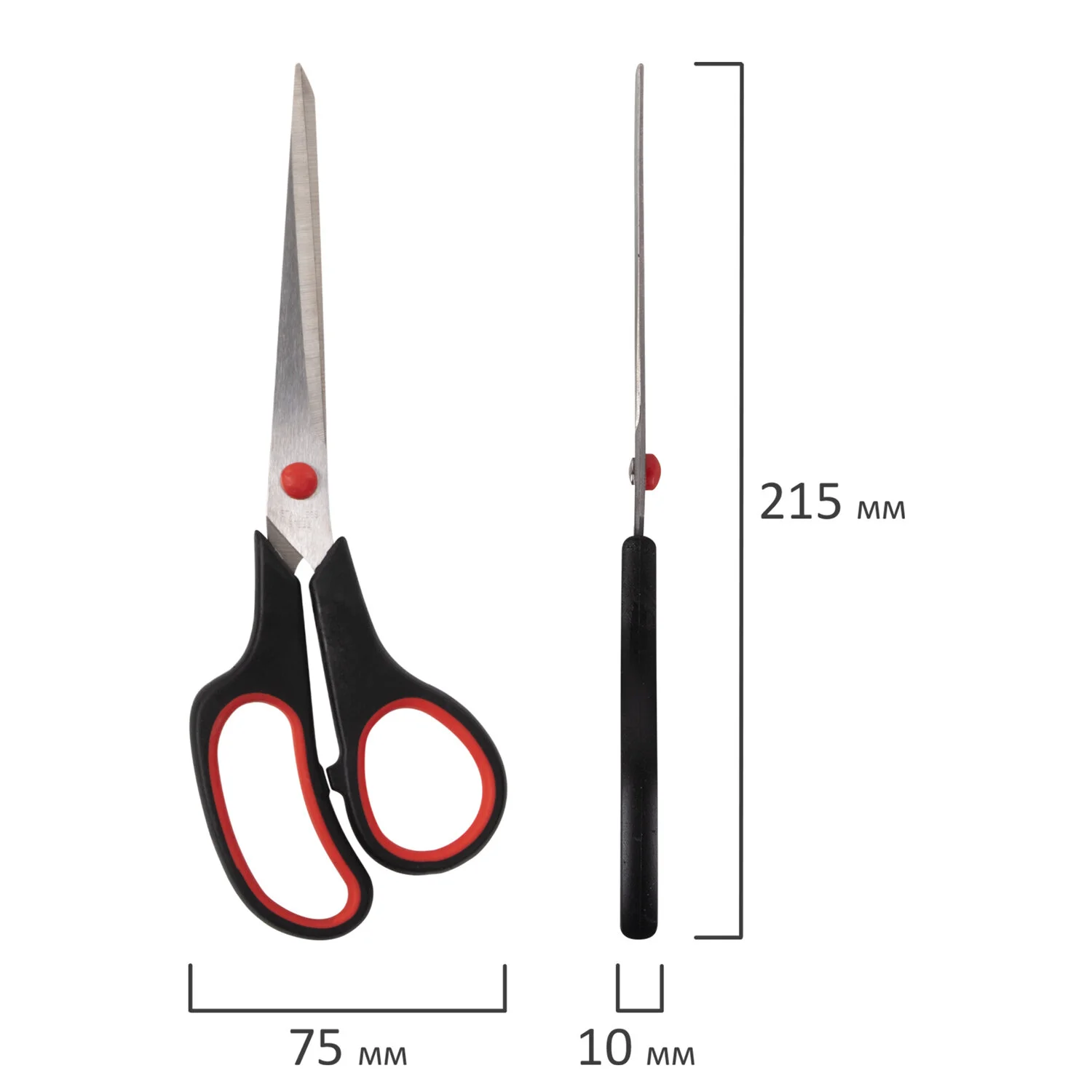 Ножницы STAFF EVERYDAY 215 мм, резиновые вставки, черно-красные, ПВХ чехол