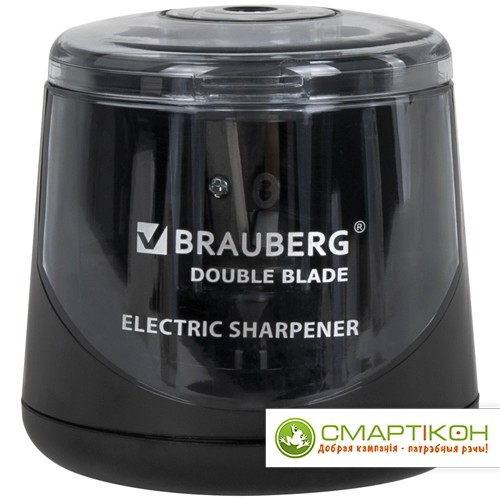 Точилка электрическая BRAUBERG DOUBLE BLADE BLACK, двойное лезвие, питание от 2 батареек АА