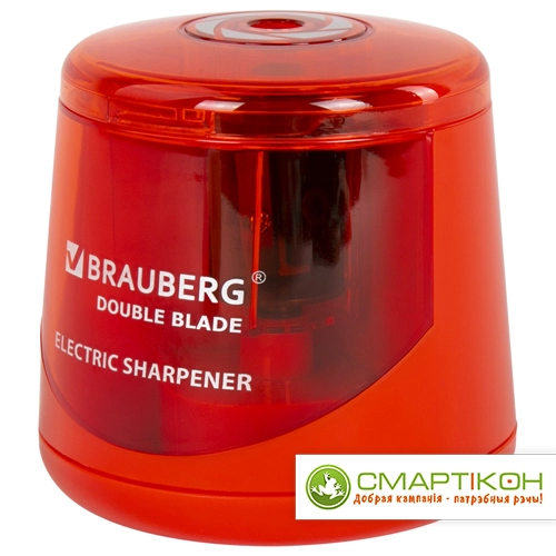 Точилка электрическая BRAUBERG DOUBLE BLADE RED, двойное лезвие, питание от 2 батареек АА