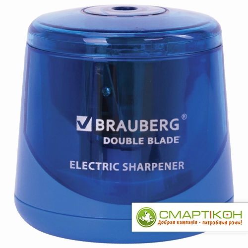 Точилка электрическая BRAUBERG DOUBLE BLADE BLUE, двойное лезвие, питание от 2 батареек AA