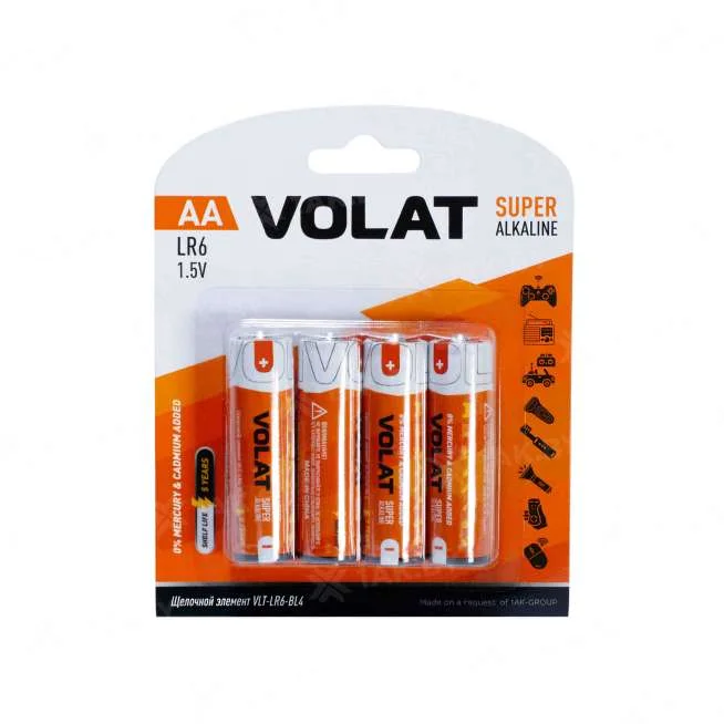 Алкалиновые батареи VOLAT LR6/AA BL-4,  4 шт