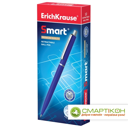 Ручка шариковая автоматическая ERICH KRAUSE Smart, синяя, корпус синий, узел 0,7 мм, линия письма 0,35 мм