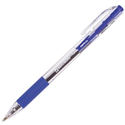 Ручка шариковая масляная автоматическая с грипом BRAUBERG Click, синяя, узел 1 мм, линия письма 0,5 мм