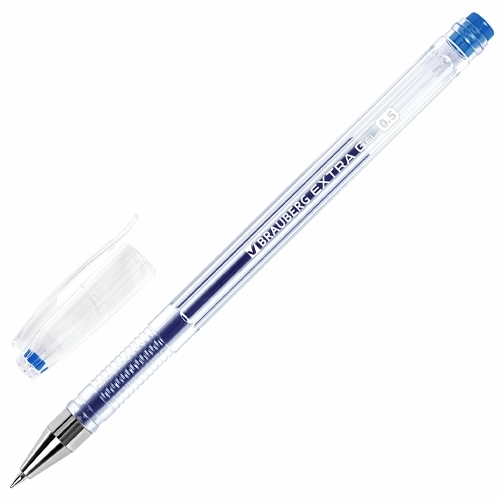 Ручка гелевая BRAUBERG "EXTRA", СИНЯЯ, корпус прозрачный, узел 0,5 мм, линия 0,35 мм