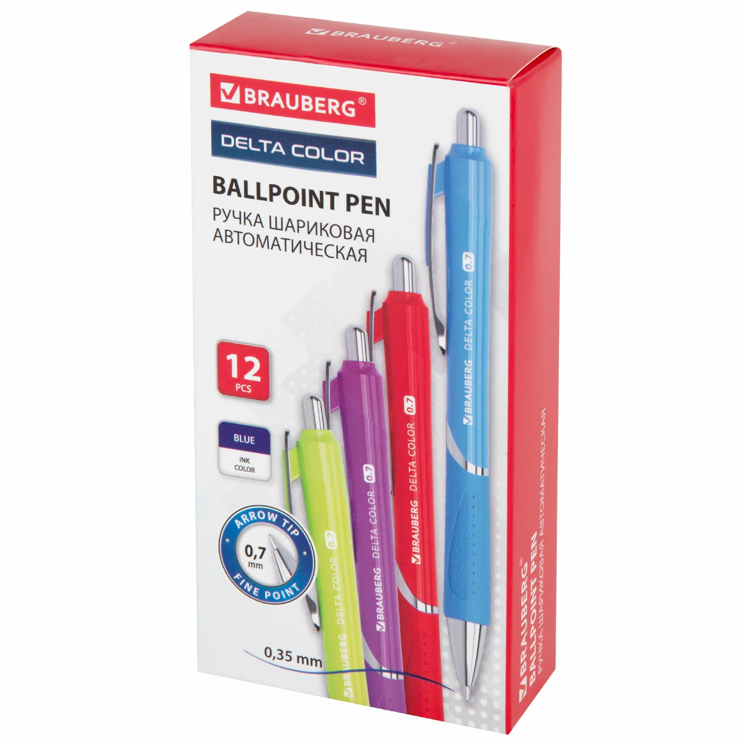 Ручка шариковая автоматическая BRAUBERG DELTA COLOR, чернила синие