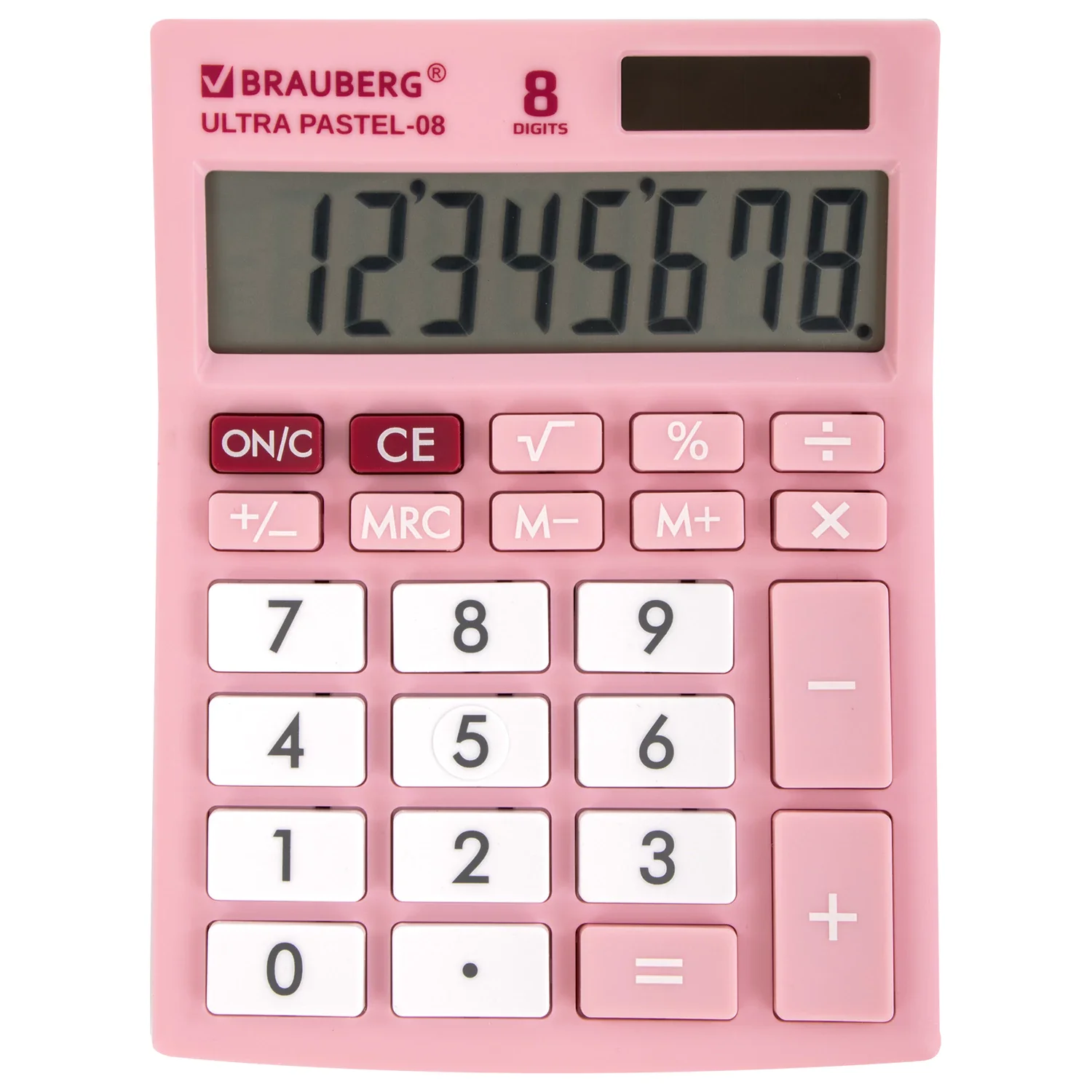 Калькулятор настольный BRAUBERG ULTRA PASTEL-08-PK, КОМПАКТНЫЙ (154x115 мм), 8 разрядов, двойное питание, РОЗОВЫЙ