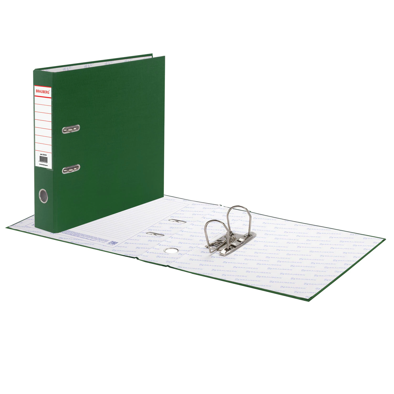 Папка-регистратор BRAUBERG с покрытием из ПВХ, 70 мм, зеленая (удвоенный срок службы)
