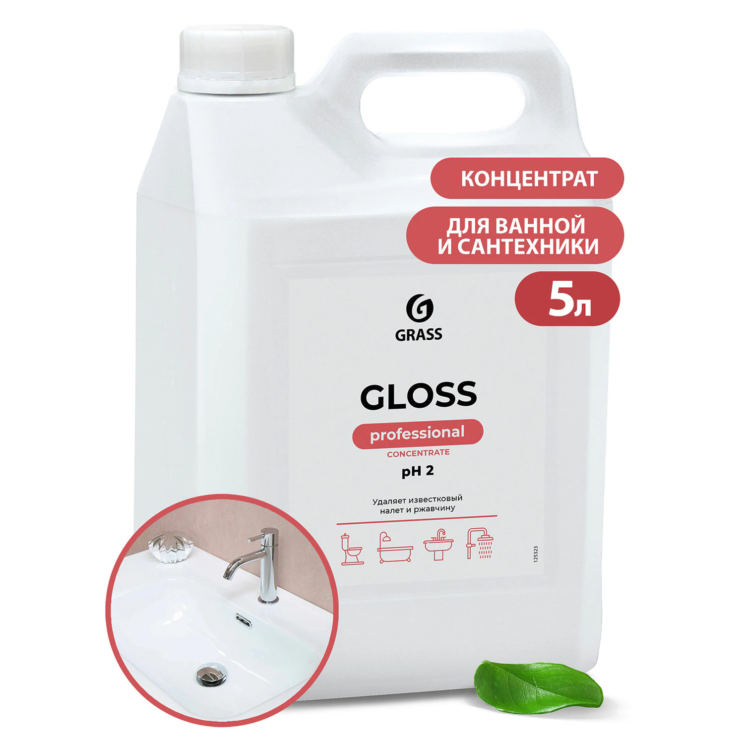 Средство для чистки сантехники кислотное GRASS GLOSS PROFESSIONAL, концентрат 5,5кг