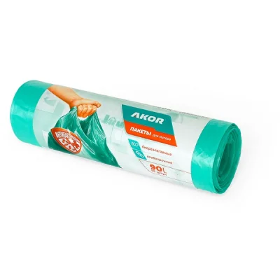 Пакеты для мусора АНТИБАК + БИО 90 л, бирюзовые, арт 205-106, 10 шт