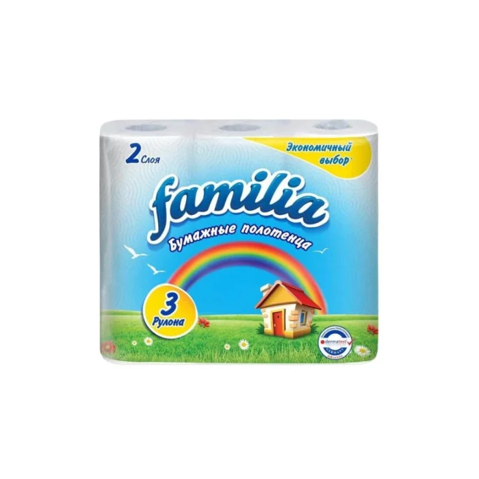 Полотенца бумажные двухслойные FAMILIA РАДУГА, 3 шт