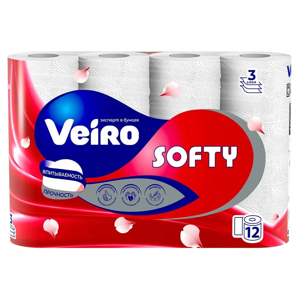 Бумага туалетная 3-слойная Veiro Softy белая 12 шт