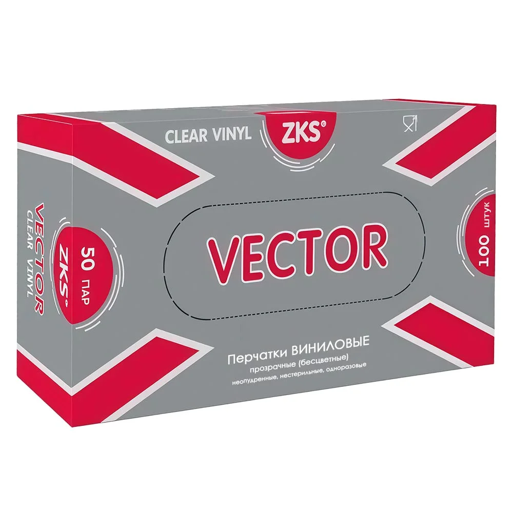 Перчатки виниловые ZKS Vector прозрачные размер M, 100 шт