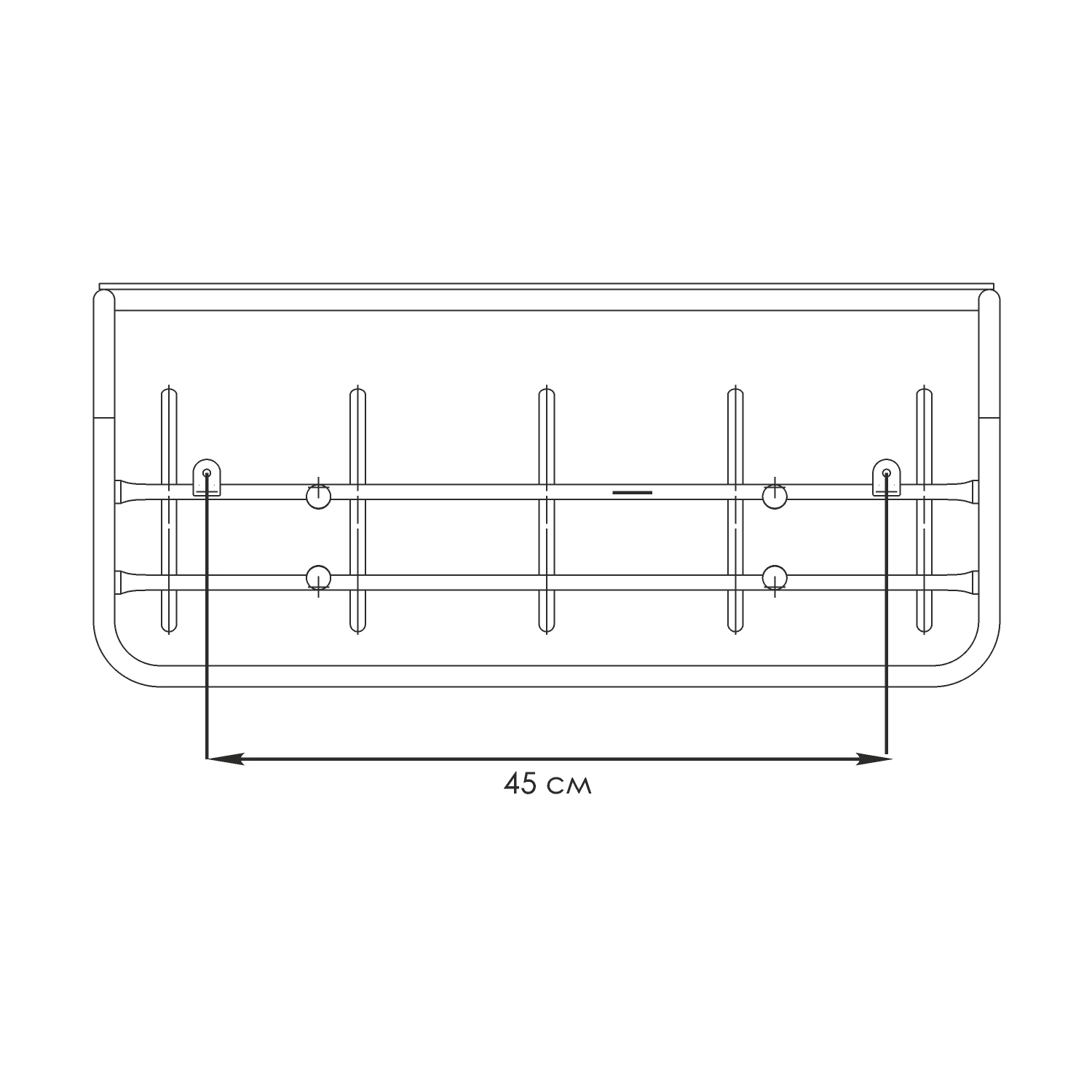 Вешалка настенная «ВСП 6» на 5 крючков + полка, металл, черная