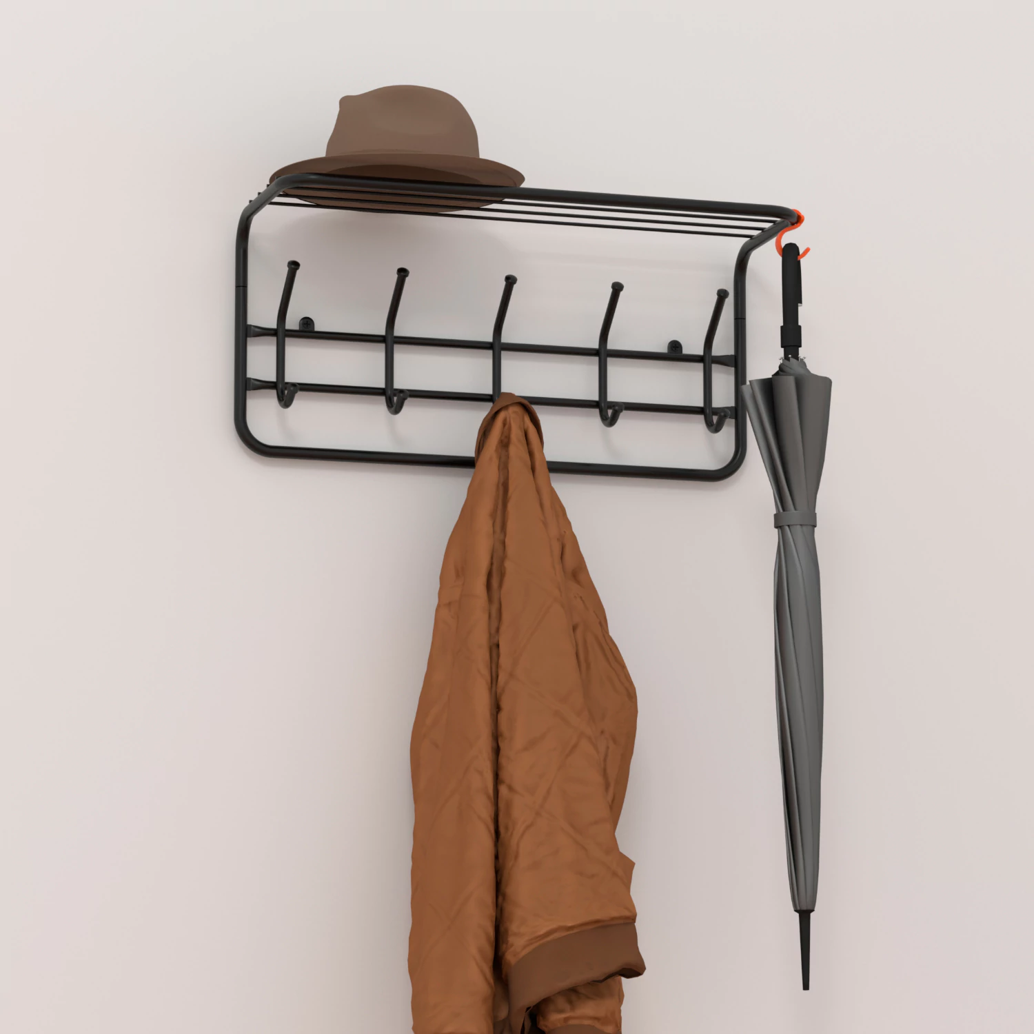 Вешалка настенная «ВСП 6» на 5 крючков + полка, металл, черная