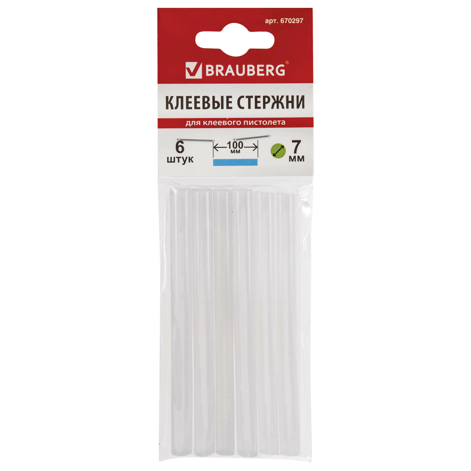 Клеевые стержни белые BRAUBERG 7мм х 10 см 6 шт