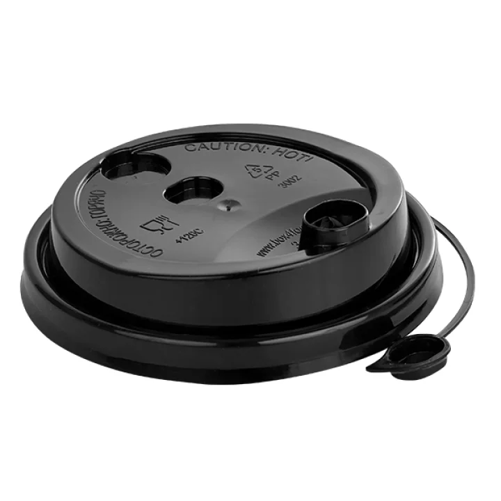 Крышка для горячих напитков 80 мм с клапаном-заглушкой черная 50 шт