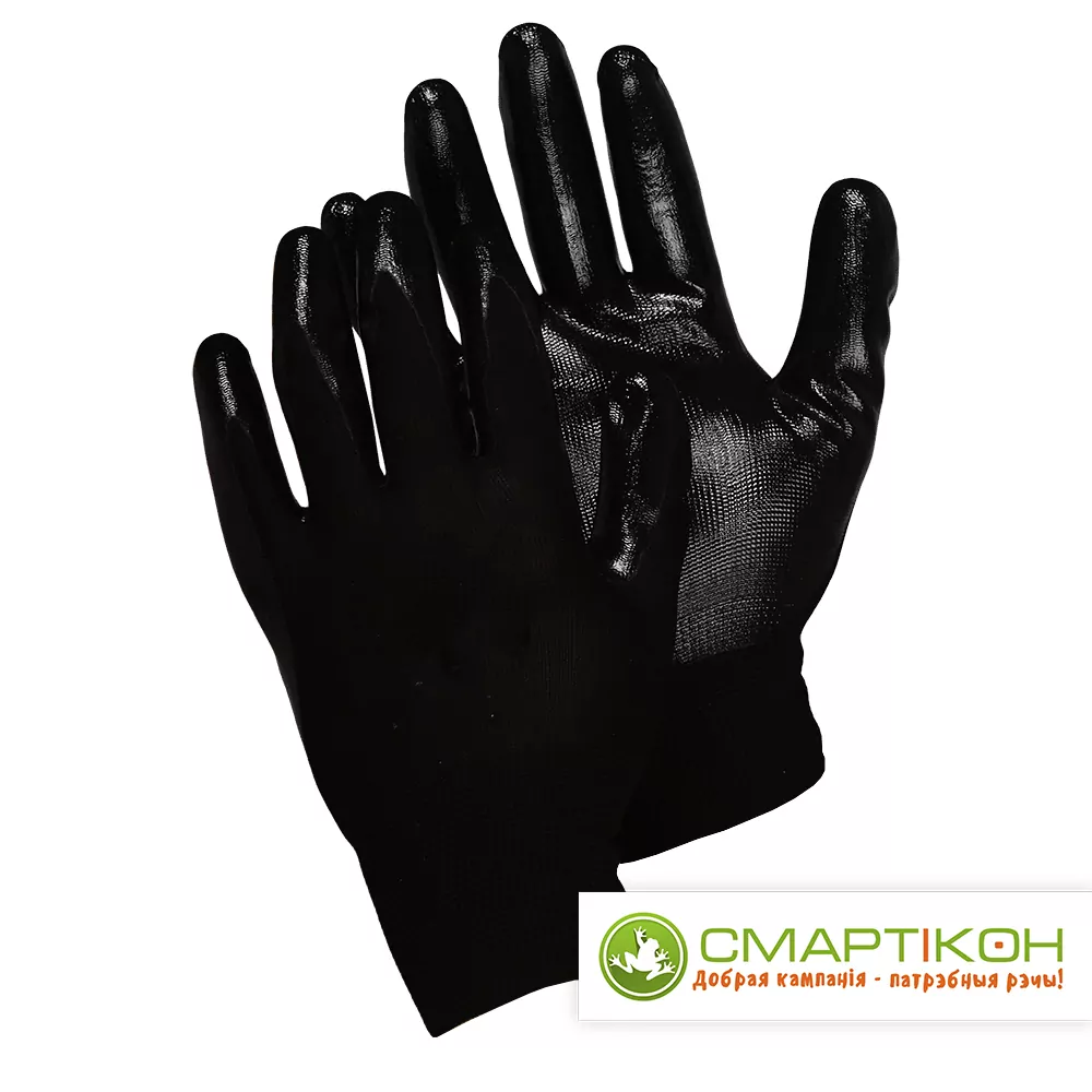 Перчатки черные из полиэстра с нитриловым покрытием р-р 10 TR-521