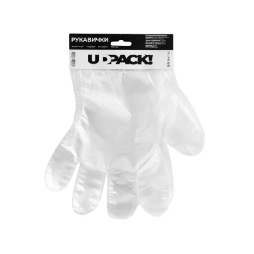 Перчатки полиэтиленовые на картонной планке UDPACK, прозрачные, 100 штук