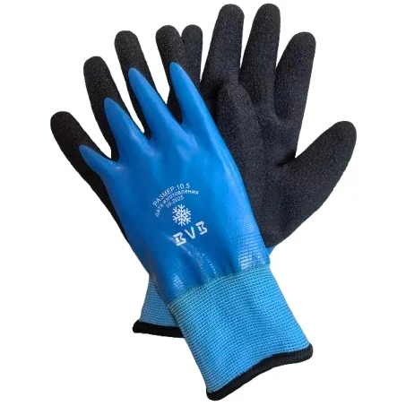 Перчатки синие с подкладкой 10 кл, полиэстр, латекс покрытие