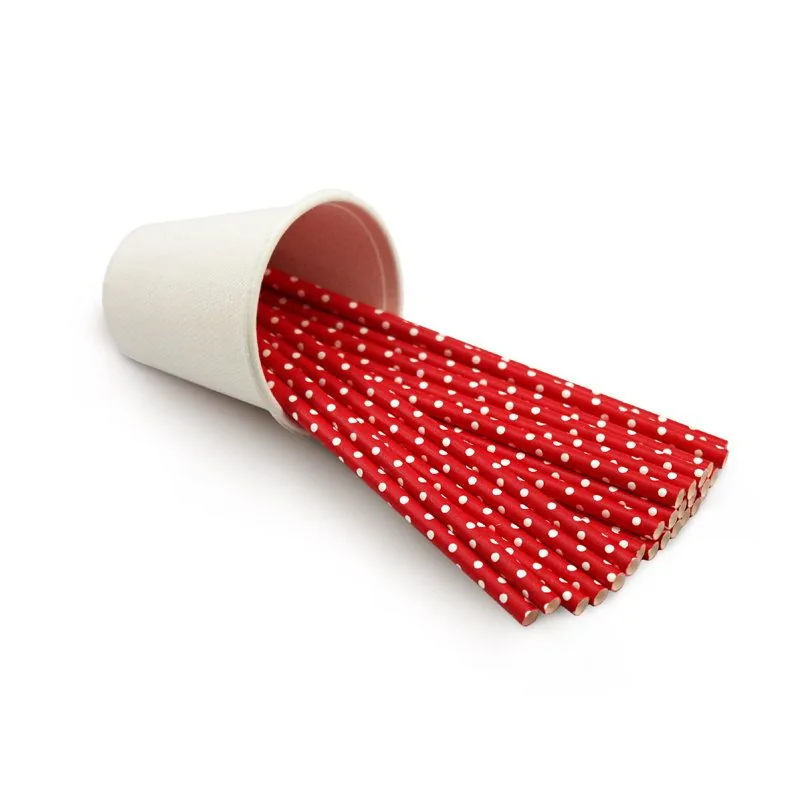 Бумажные трубочки 8 х 195 мм, мелкий горошек, красно-белые 250 шт