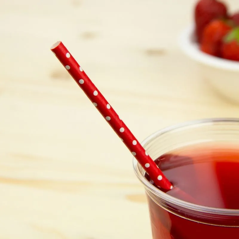 Бумажные трубочки 8 х 195 мм, мелкий горошек, красно-белые 250 шт